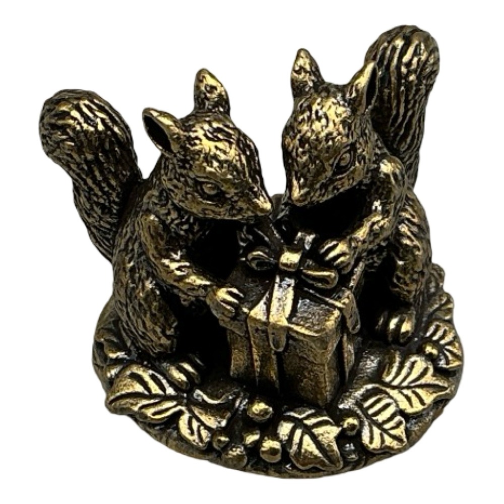 Vintage Brass Squirrel Figurine Two Squirrels with Gift Box Antiqued Gold Tone